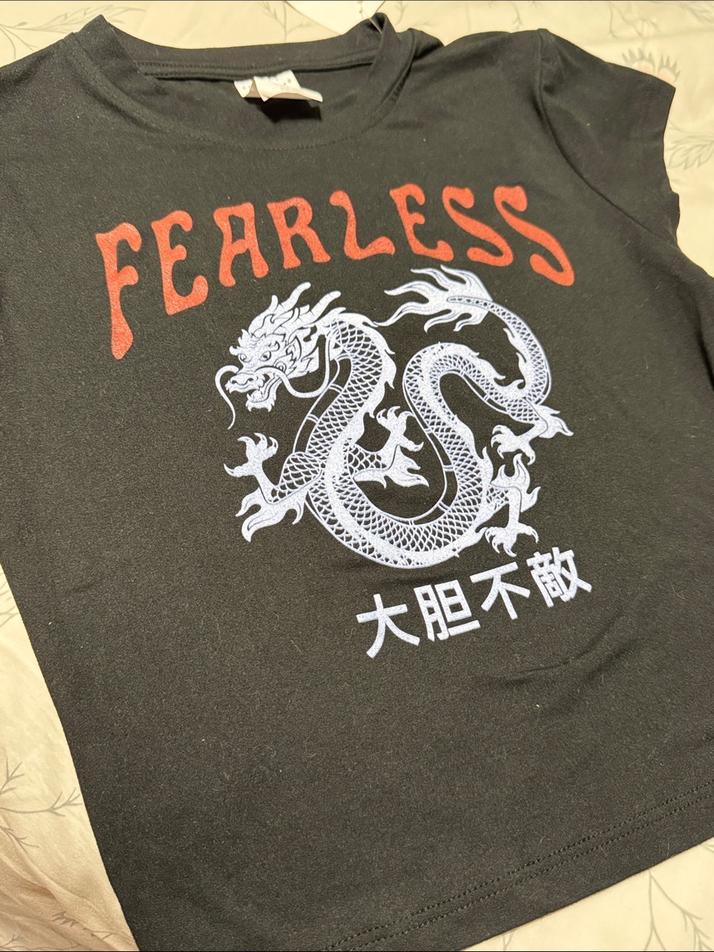 Fearless Dragon Graphic Tee - Black with Red & White Print